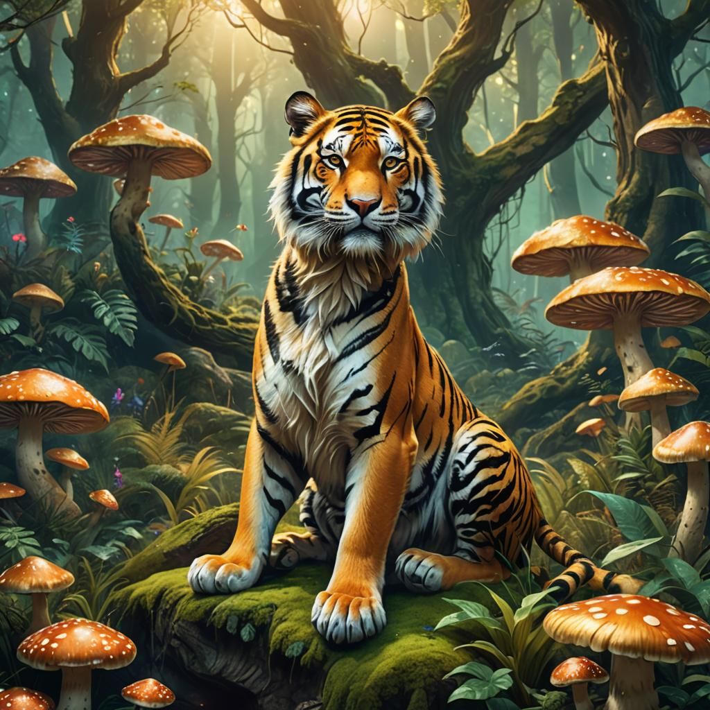 Cute Tiger in Mystical Forest Concept Art