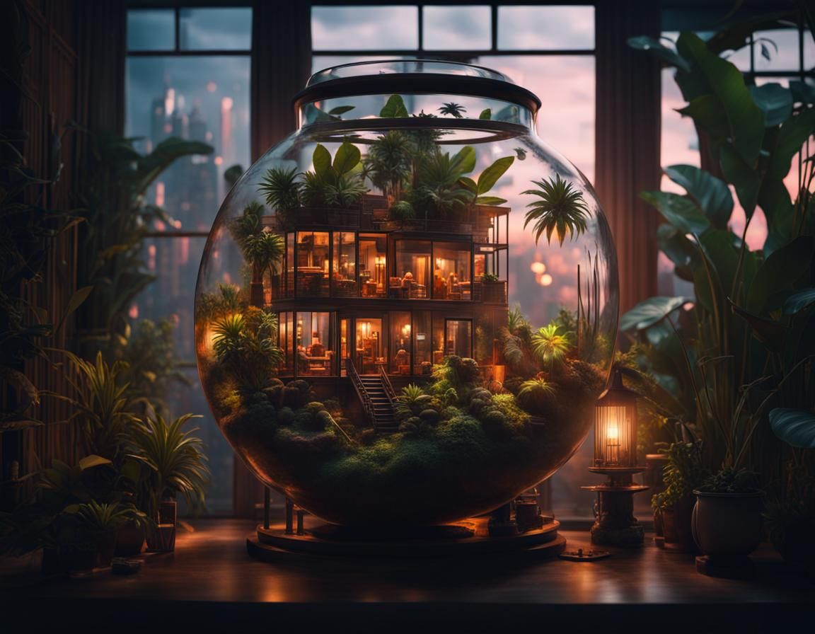 Tropical Oasis Terrarium in Dystopian City