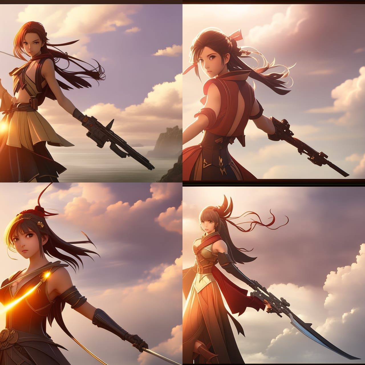 Archer Soaring Through Sky: Anime-Inspired Concept Art