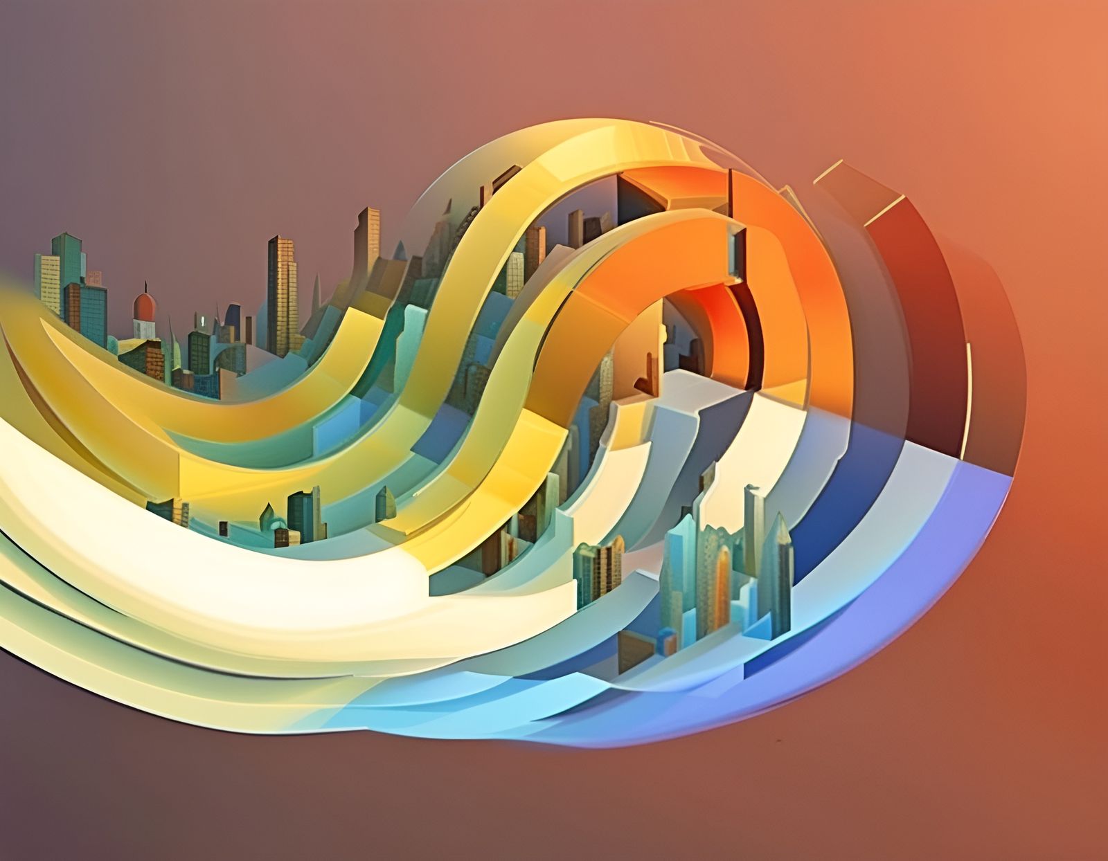 Futuristic Glass City in Mondrian Style