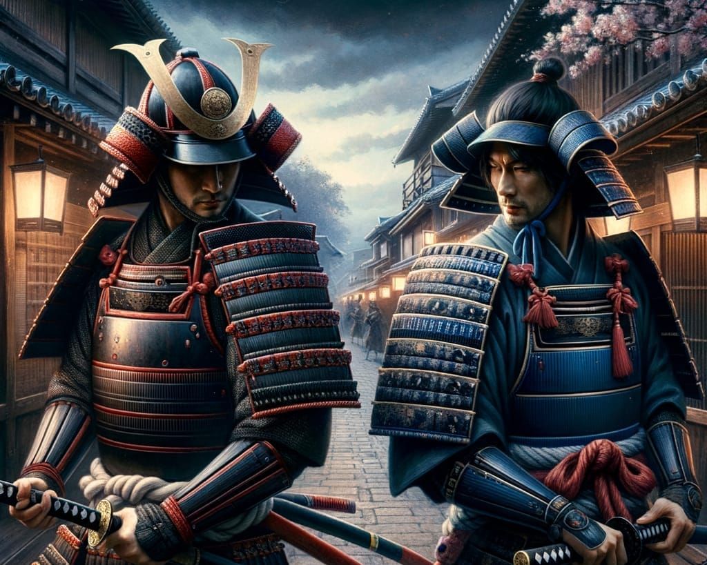 Samurai Duel in Edo Japan: An Oil Painting