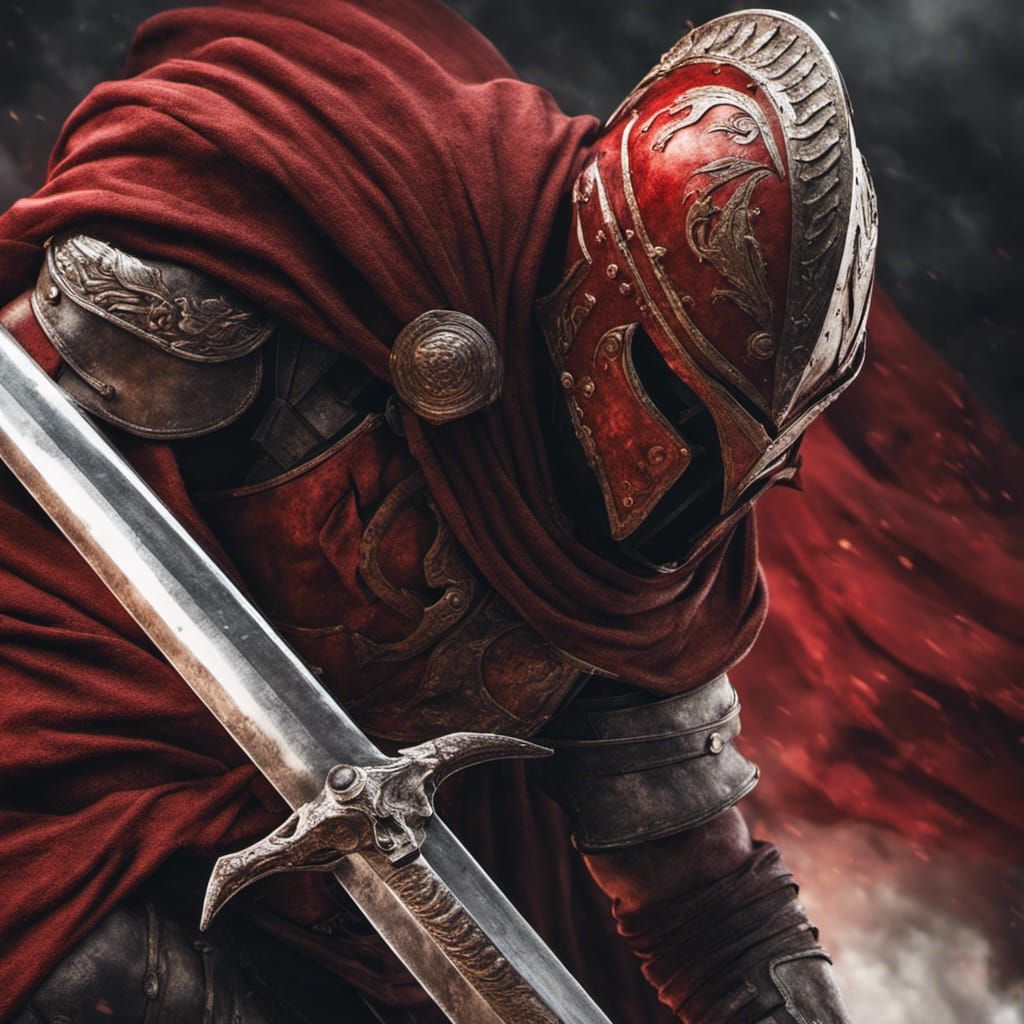 Helmeted Spartan Warrior with Red Cloak and Sword