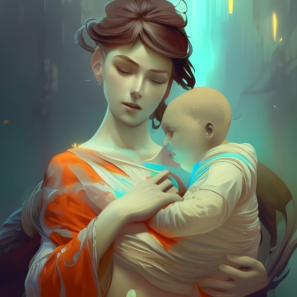 Loving Mother Concept Art in Art Nouveau Style