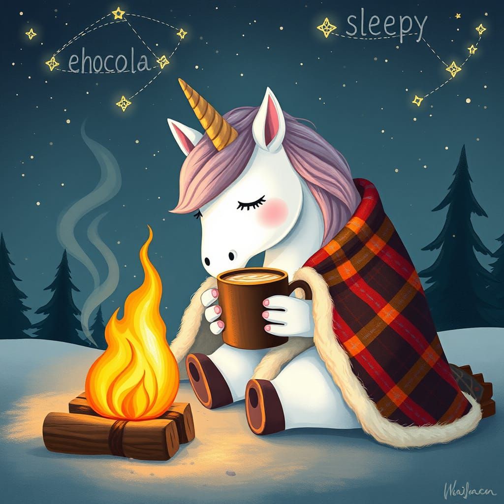 Cozy Unicorn Camping Under Starry Sky