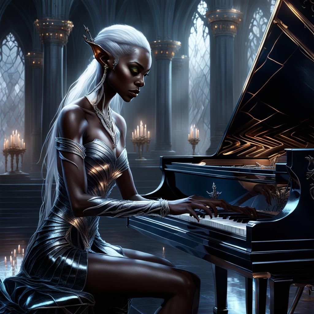 Dark Elf Queen's Glass Piano Performance