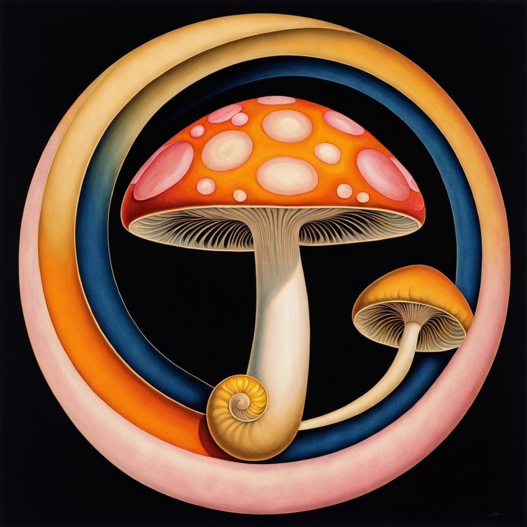 Psychedelic Fibonacci Mushroom in Art Deco Style