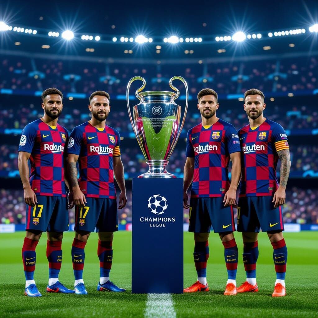 Barcelona Champions League Victory in Hyperrealistic Style