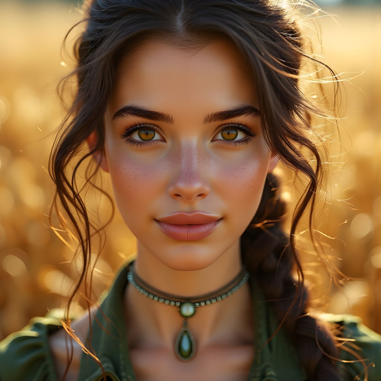 Beautiful Norse Goddess in Sun-Kissed Grain Field