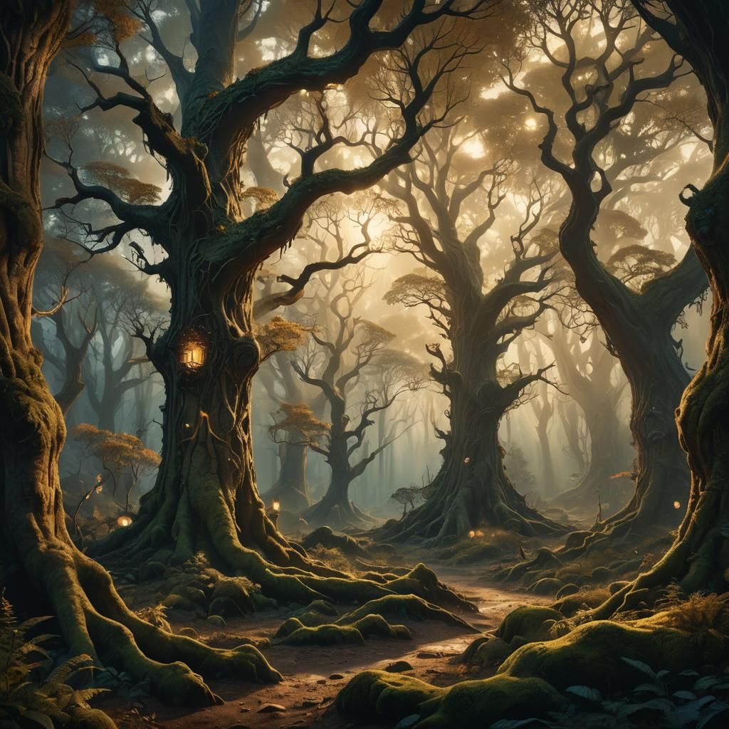 Mystical Glowing Forest Landscape in Detailed Matte Painting