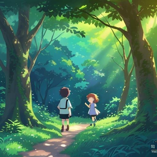 Whimsical Forest Friends in Vibrant Anime Style