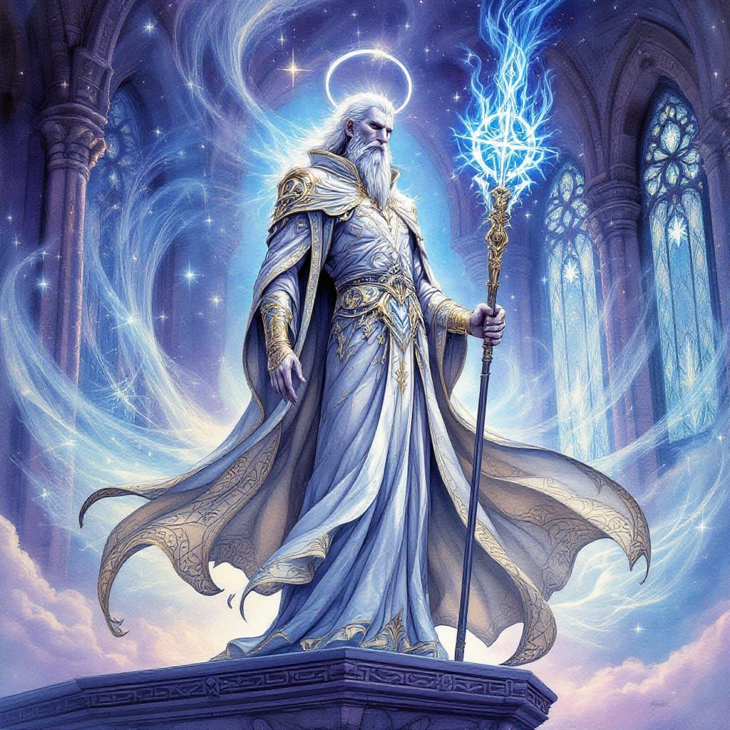 Archon Vaelith: Celestial Guardian in Alcohol Ink Style