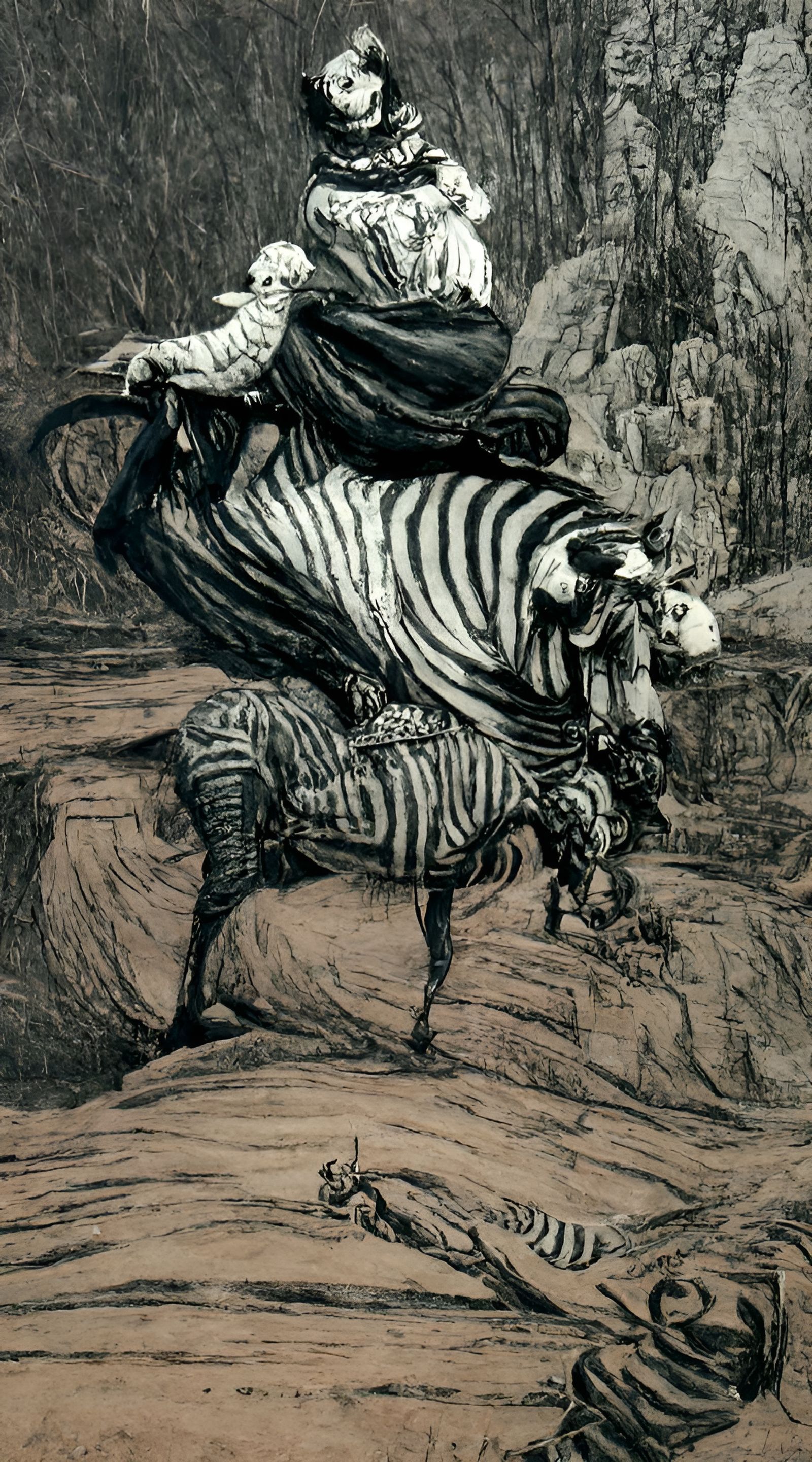 Jester on Zebra in Pen and Ink Style