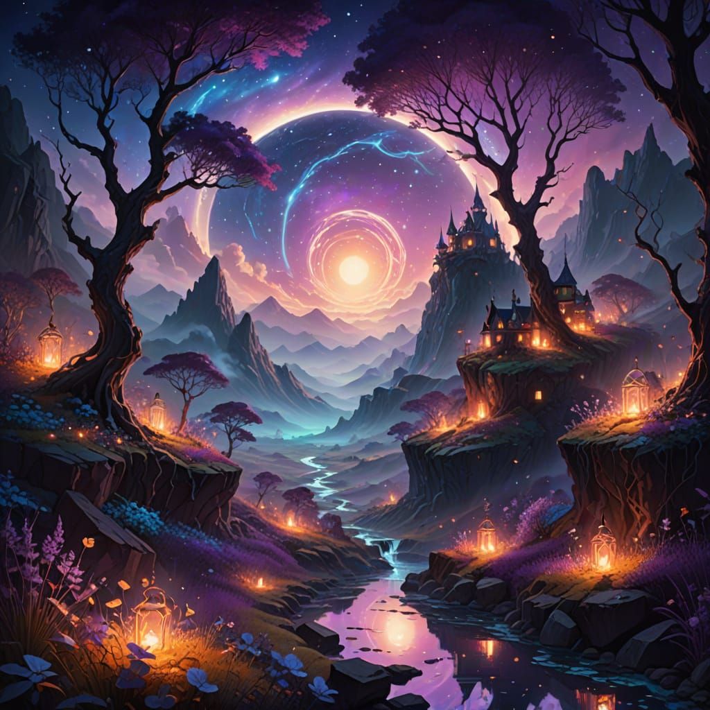 Surreal Social Media Landscape in Ethereal Fantasy Style