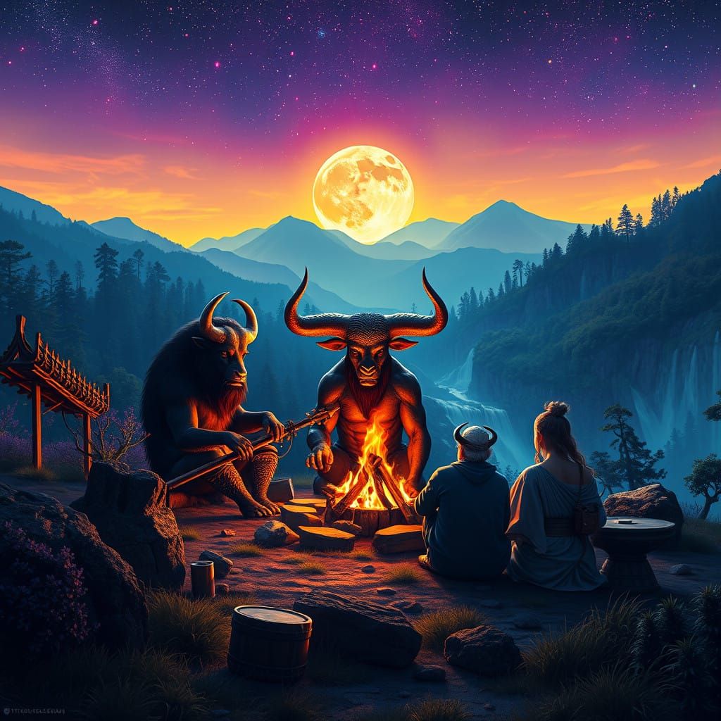 Majestic Minotaur Family Enchants with Cosmic Campfire Rhyth...