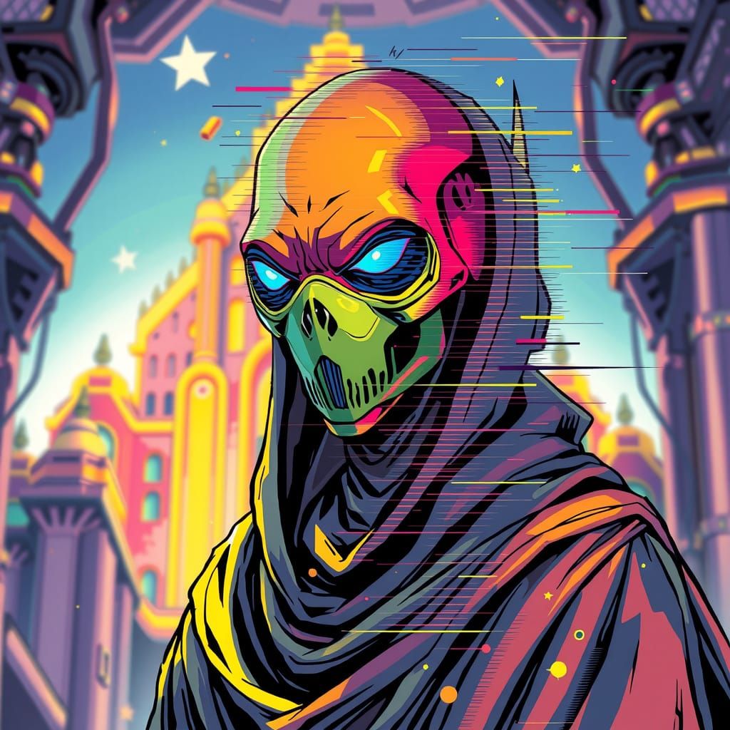 Glitched Alien Portrait in Comic Book Style