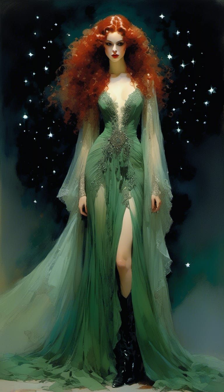 Vampiress Bride: Elena in Elegant Green Gown