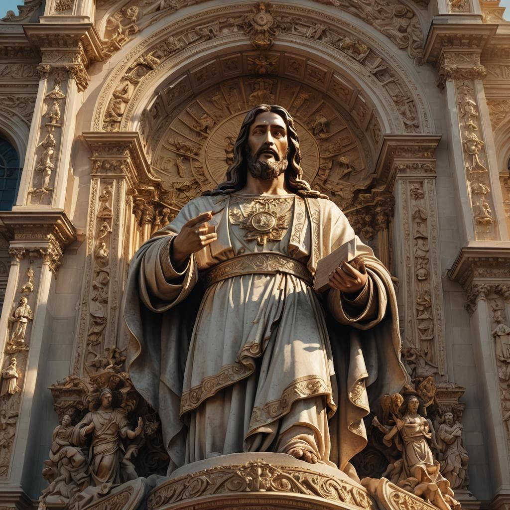 Majestic Jesus Statue Outside Grand Church