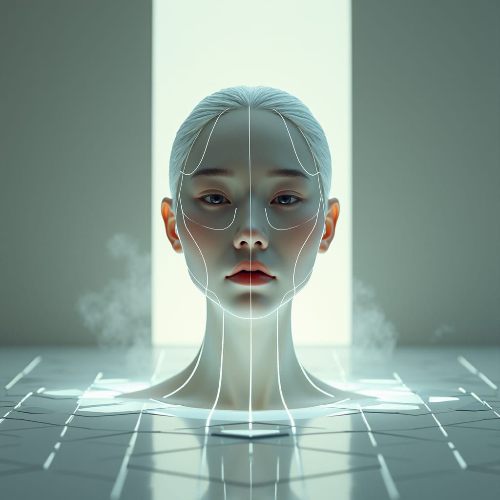 Asian Woman's Face Emerging in Biomechanical Style