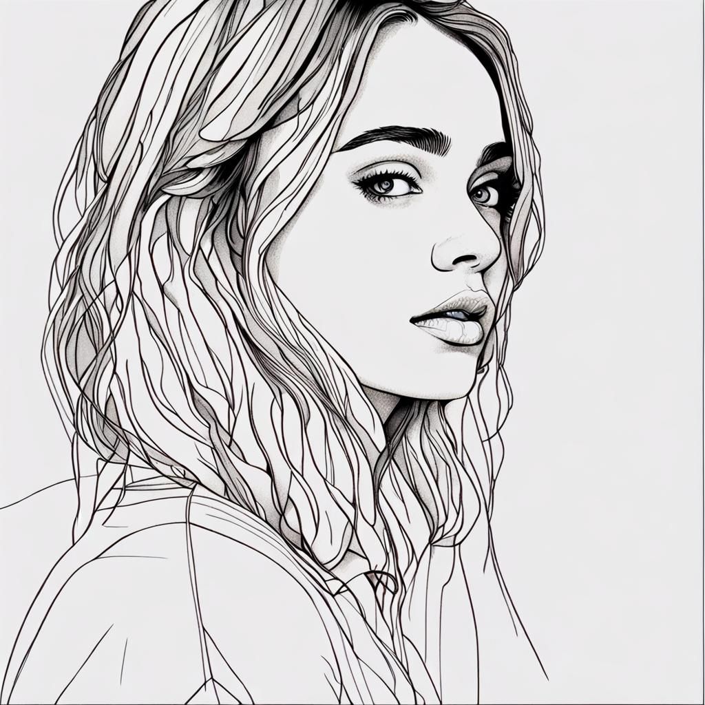Minimalist Line Art Portrait of a Young Woman
