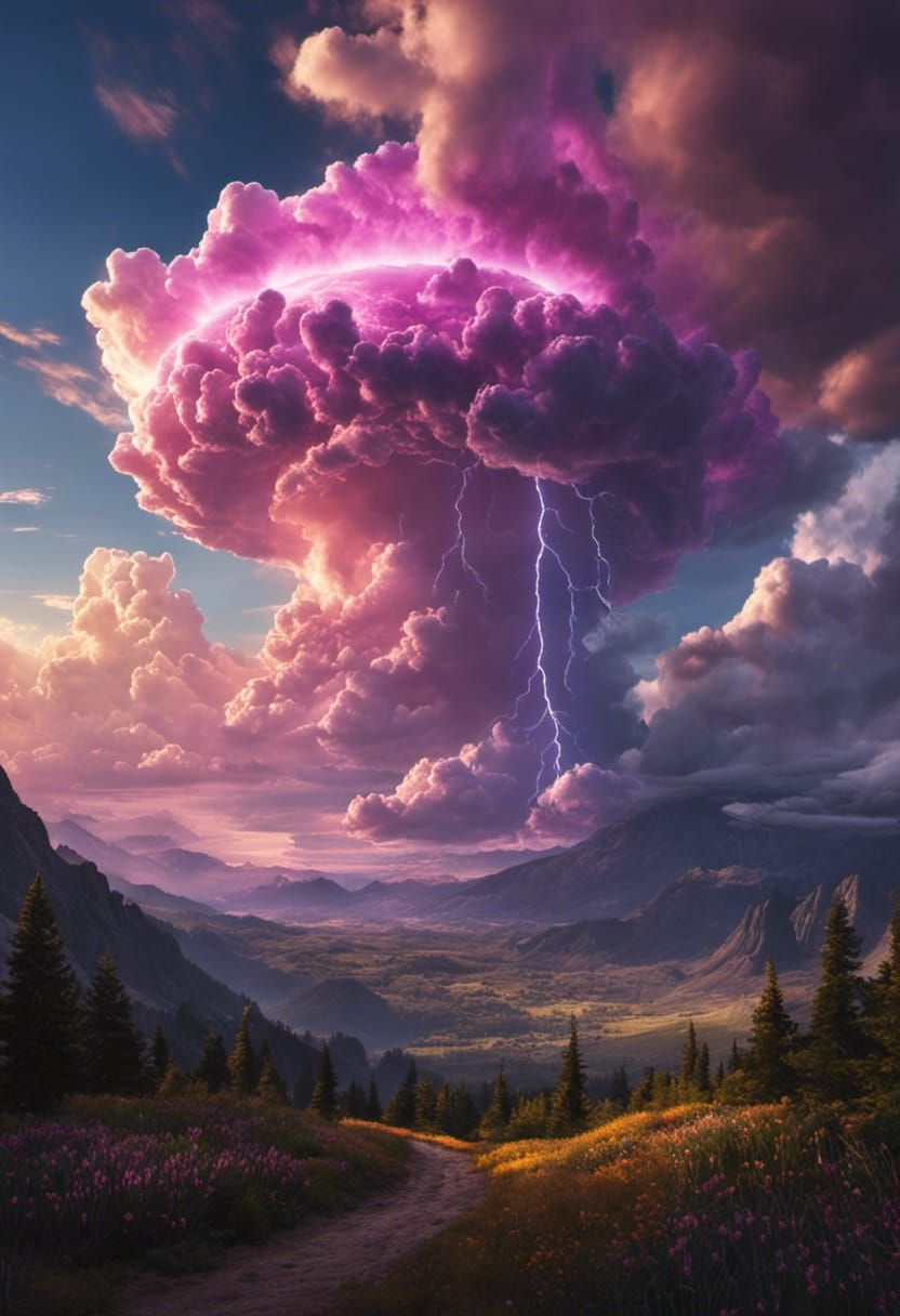 Surreal Storm with Pink, Purple, and Gold Clouds