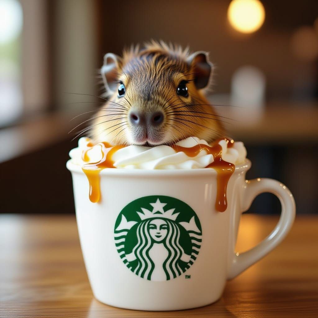 Cute Baby Capybara in Starbucks Cup