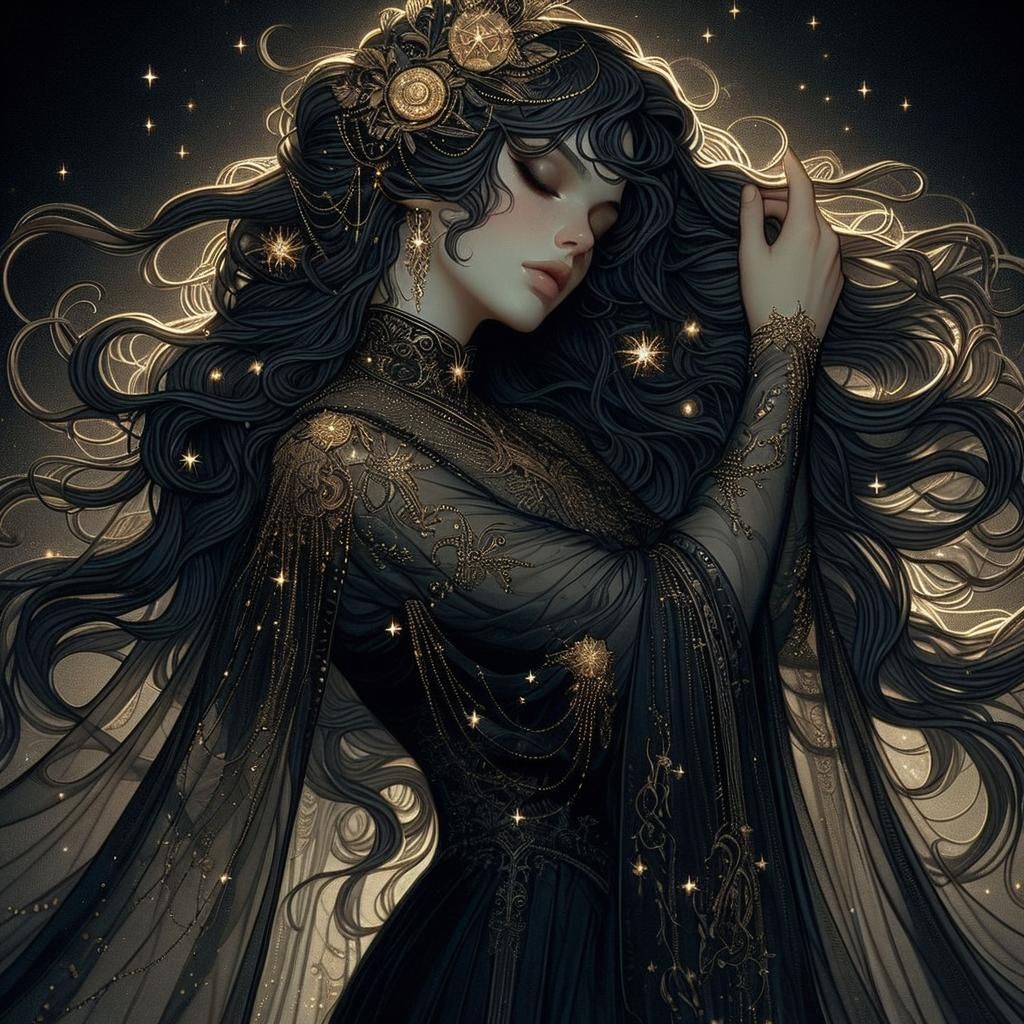 Ethereal Maiden: Art Nouveau Portrait in Mucha Style