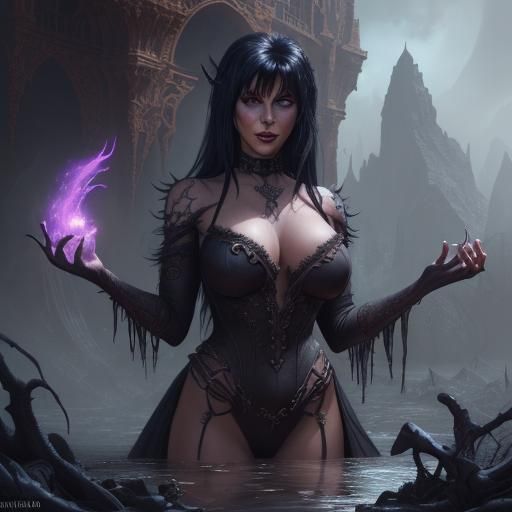 Elvira: Detailed Matte Painting in Deep Color