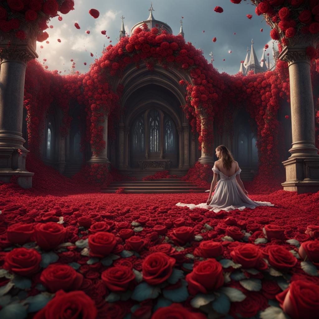 Detailed Matte Painting of Roses, 8K Unreal Engine