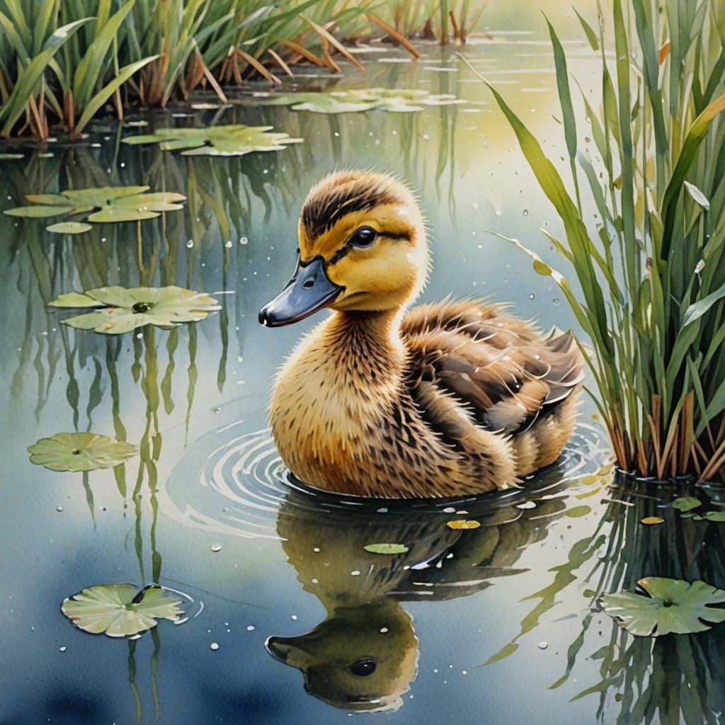 Adorable Baby Duckling Portrait in Gentle Watercolor Style