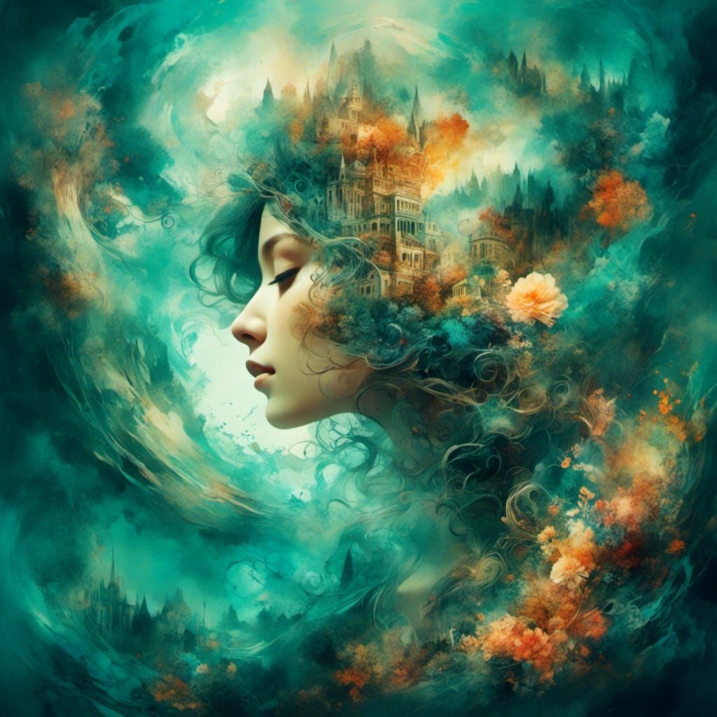 Surreal Staircase to a Flowery Mind: Double Exposure Art