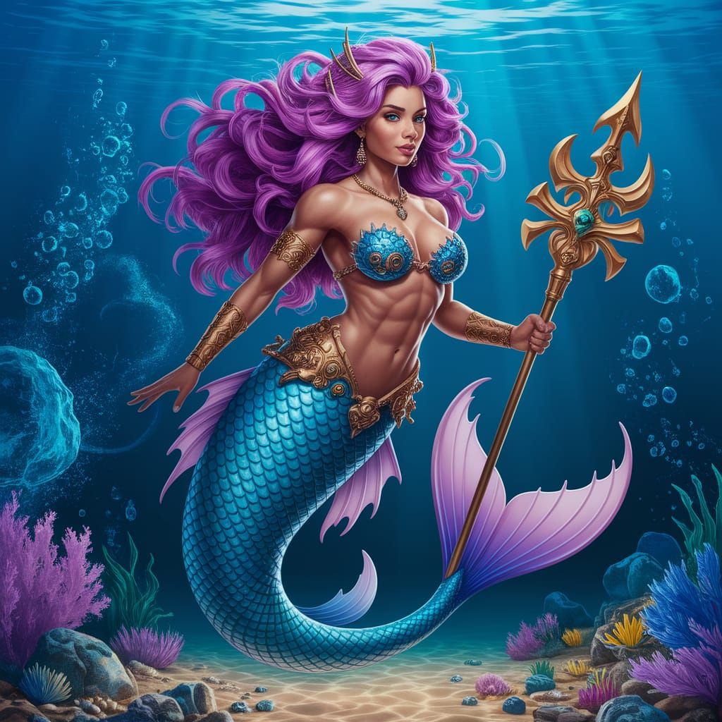 Muscular Mermaid Warriors: A Captivating Underwater Scene
