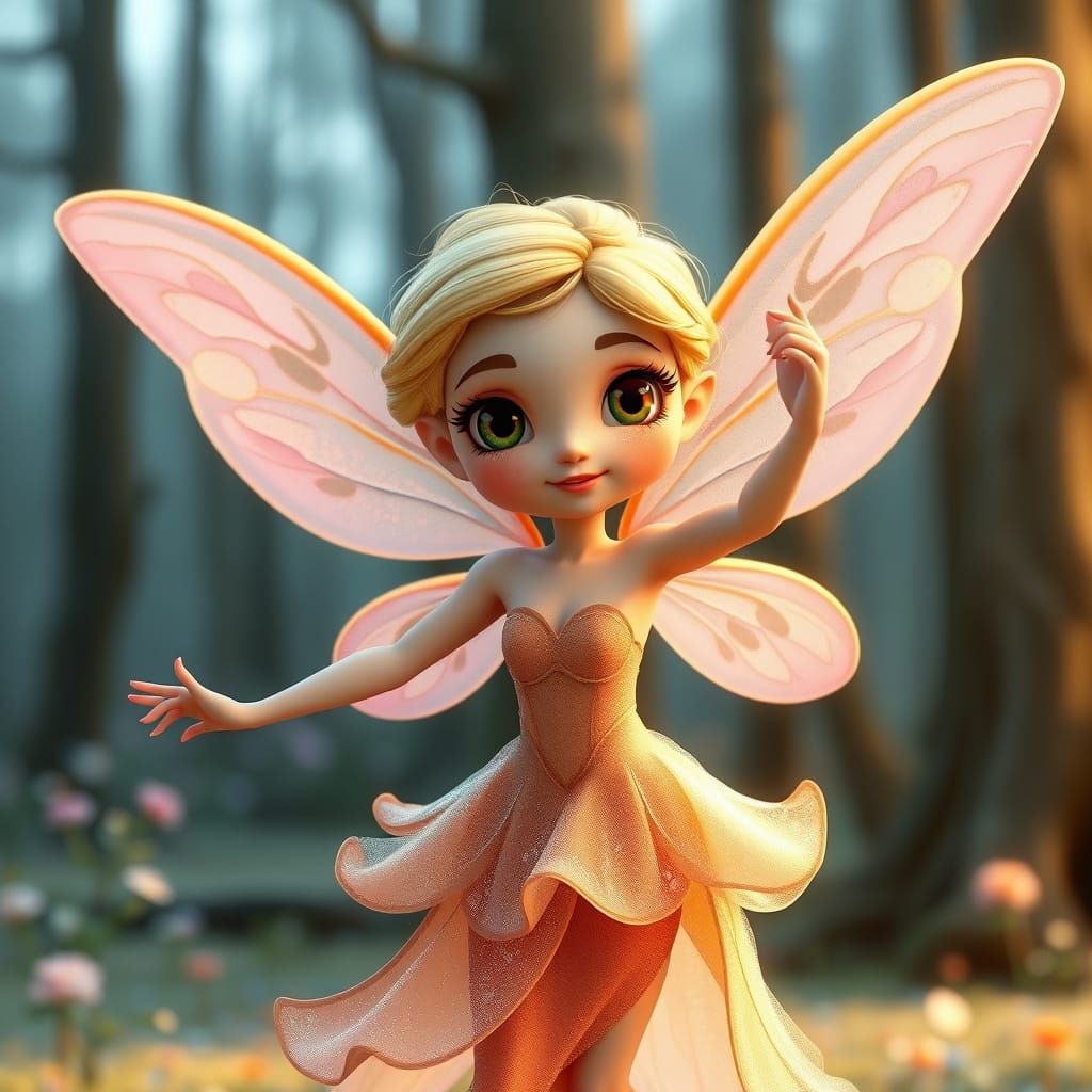 Dancing Fairy in Whimsical Forest, Digital Art