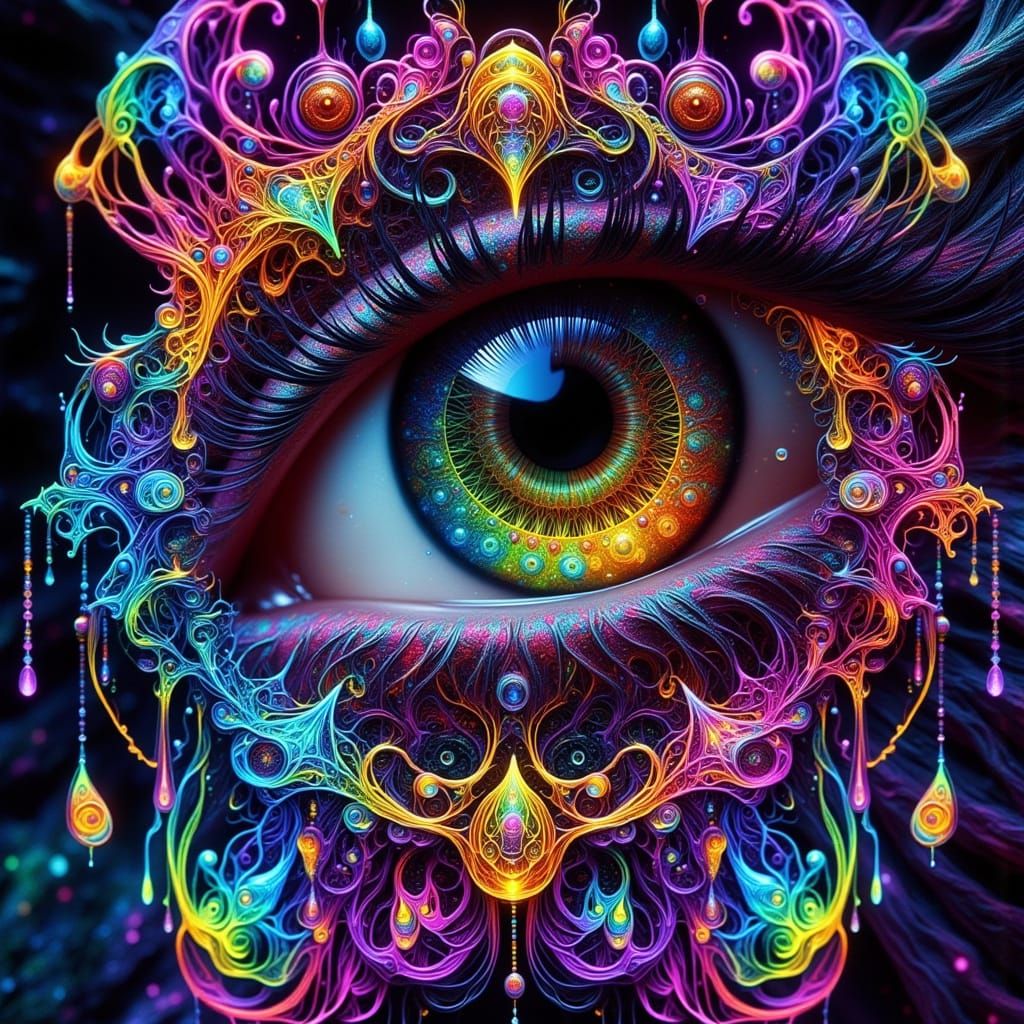 Neon Rainbow Kaleidoscopic Eye Dreamcatcher Mandala