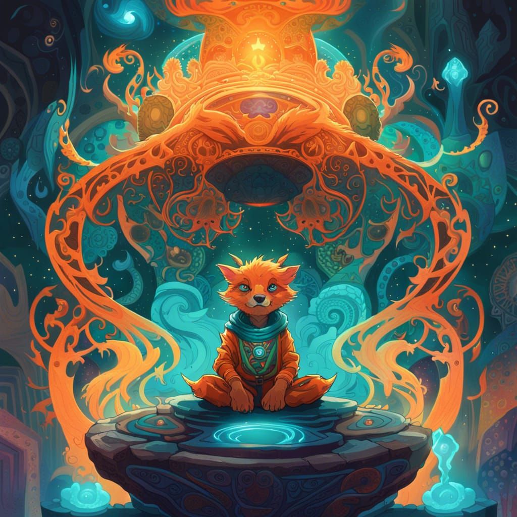 Cosmic Creature on Throne, Art Nouveau Concept Art