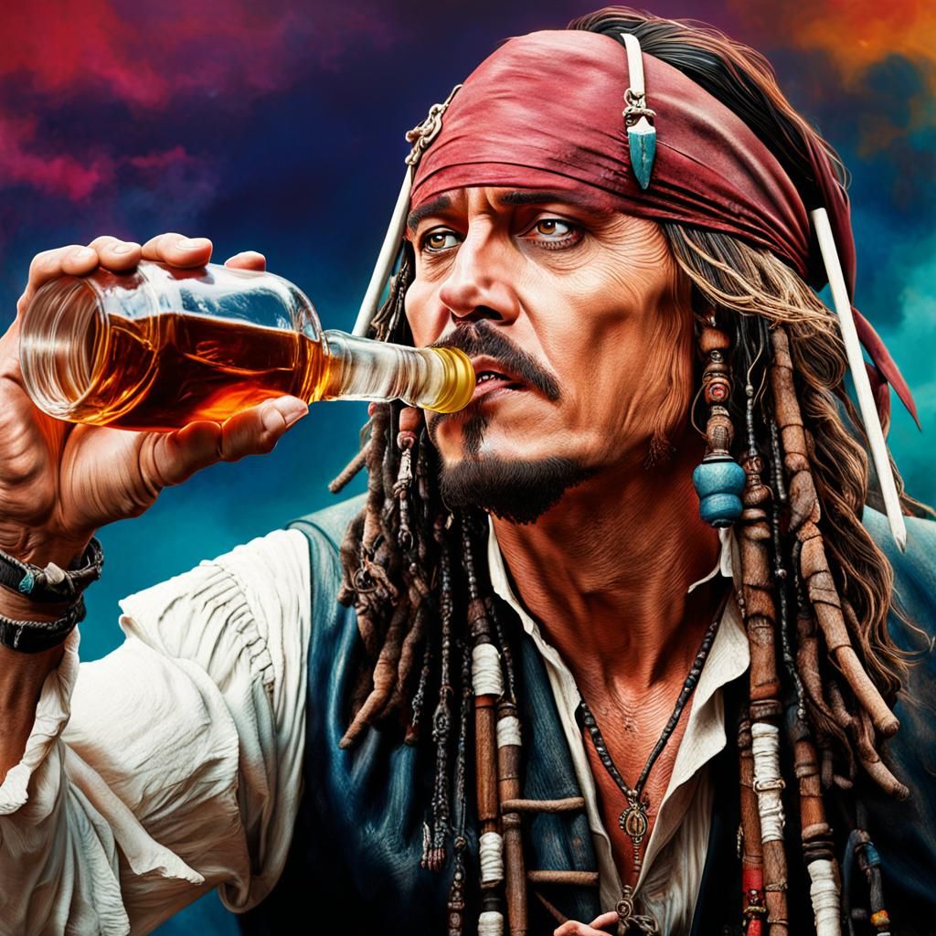 Jack Sparrow Portrait Drinking Rum as Splash Art