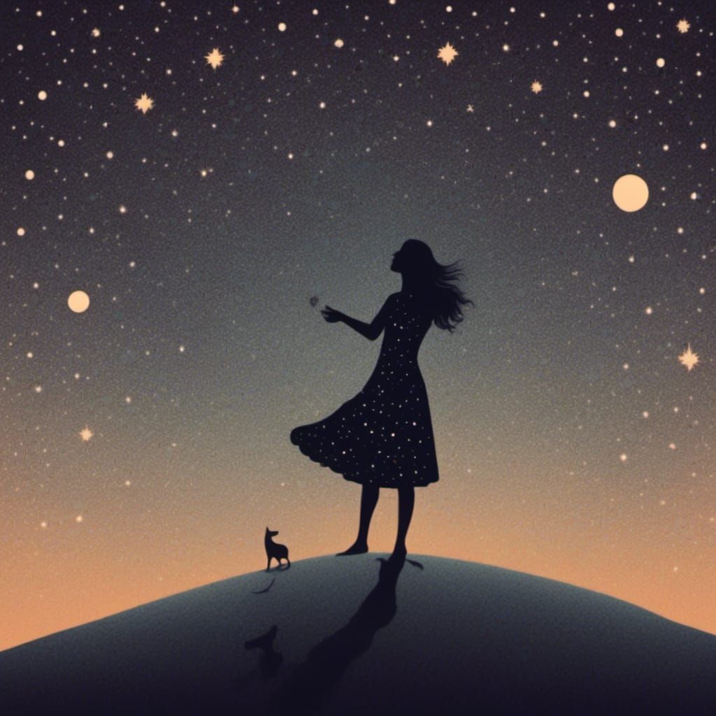 Woman Gazing at Starry Sky with LoRA Effects