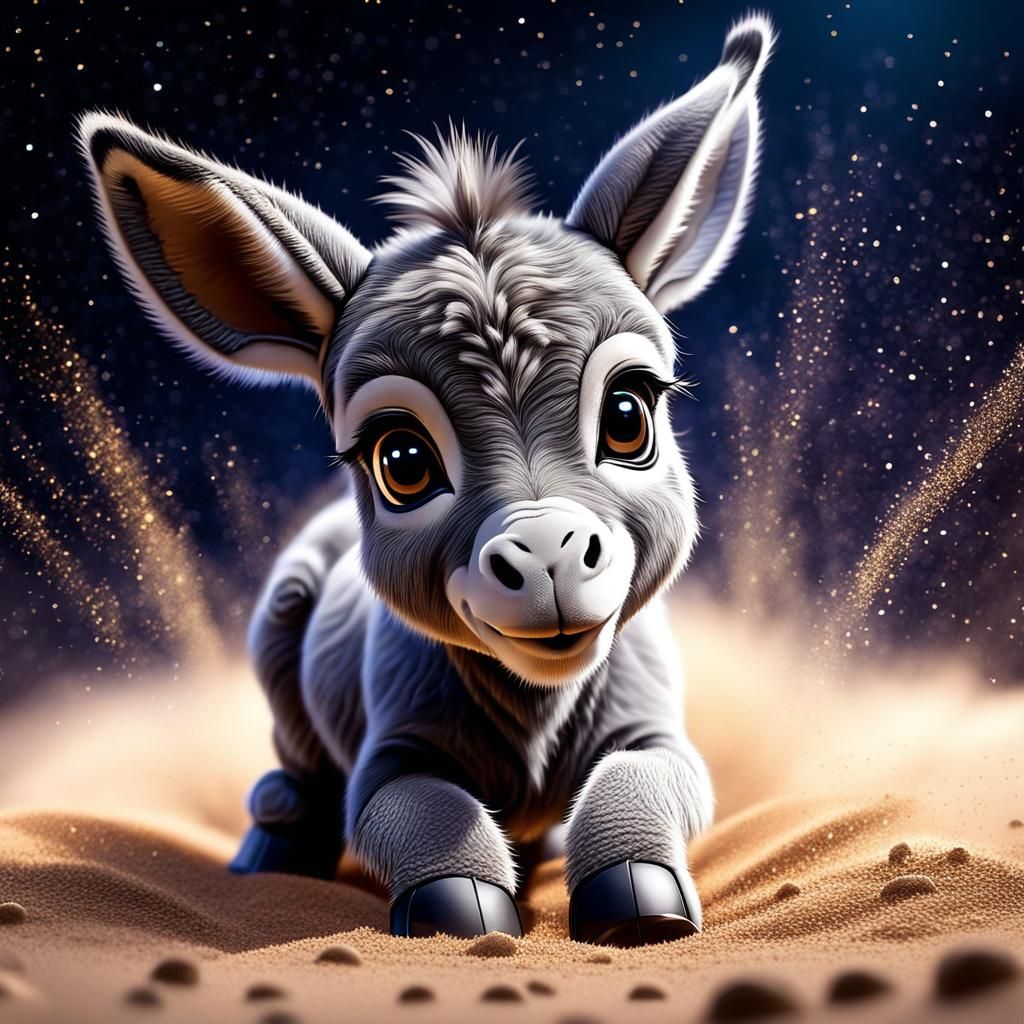 Baby donkey having fun