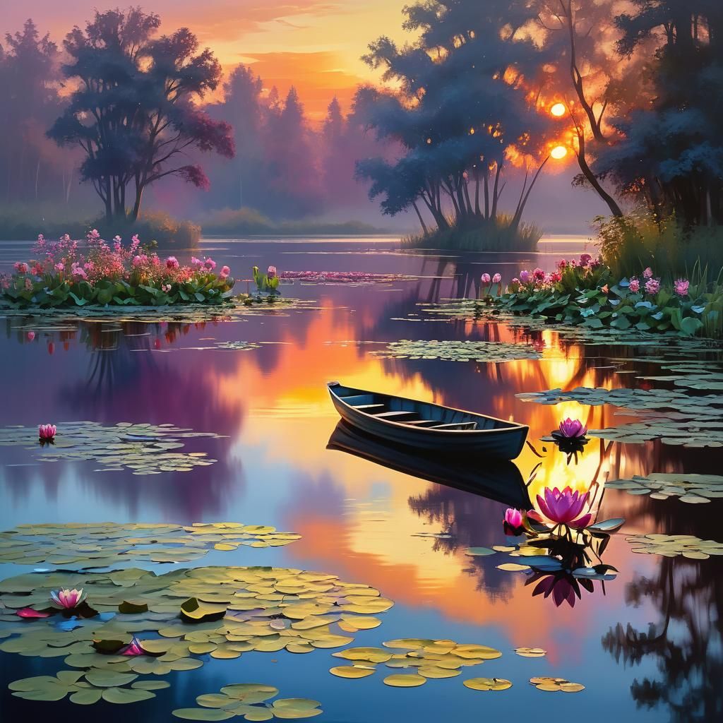 Serene Lake at Dusk: A Hyper-Detailed Reflection