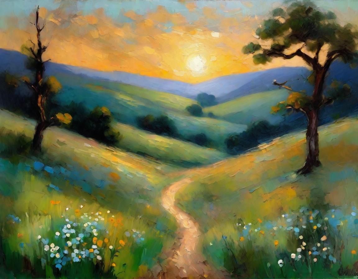 Impressionist Valley at Dusk Oil Painting