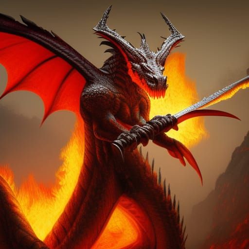 Fiery Dragon Sword: Fantasy Concept Art