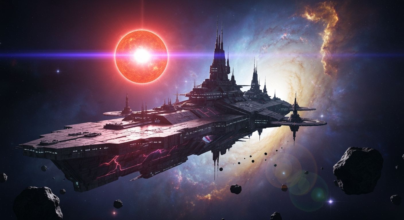 Immense Starship in Deep Space with Plasma Veins