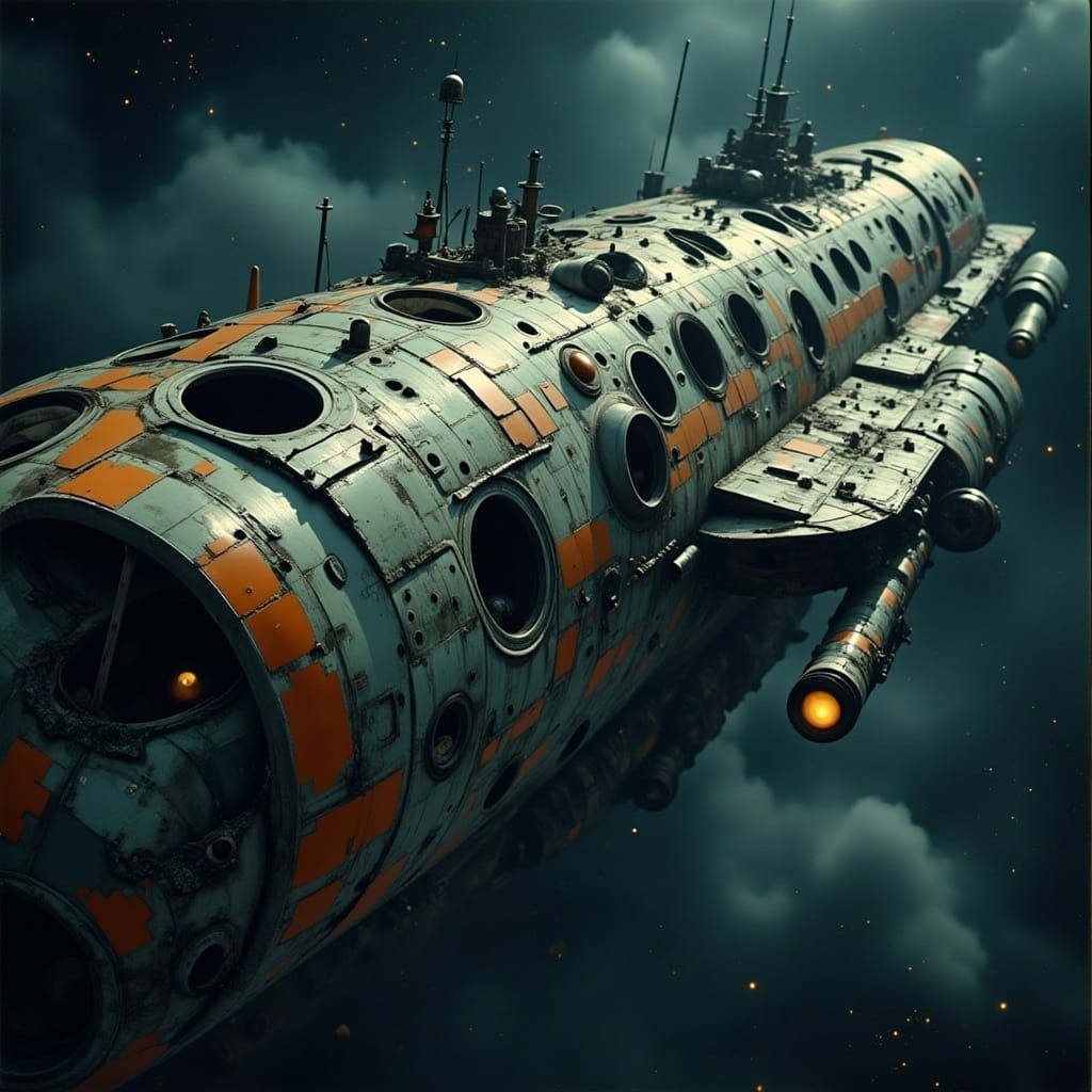 Derelict Starship Drifting in Space: CGI Realism