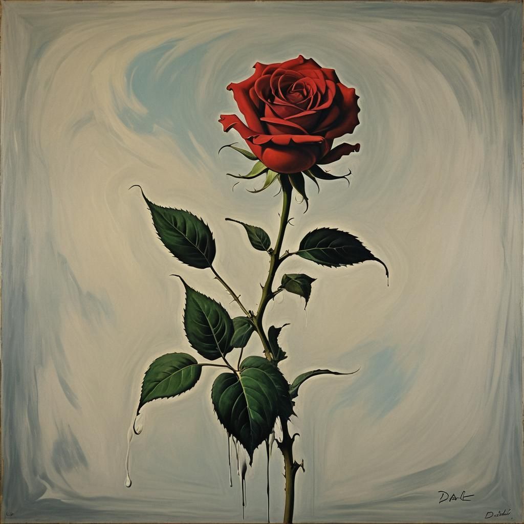 Surreal Melting Rose in Dali-esque Oil Painting