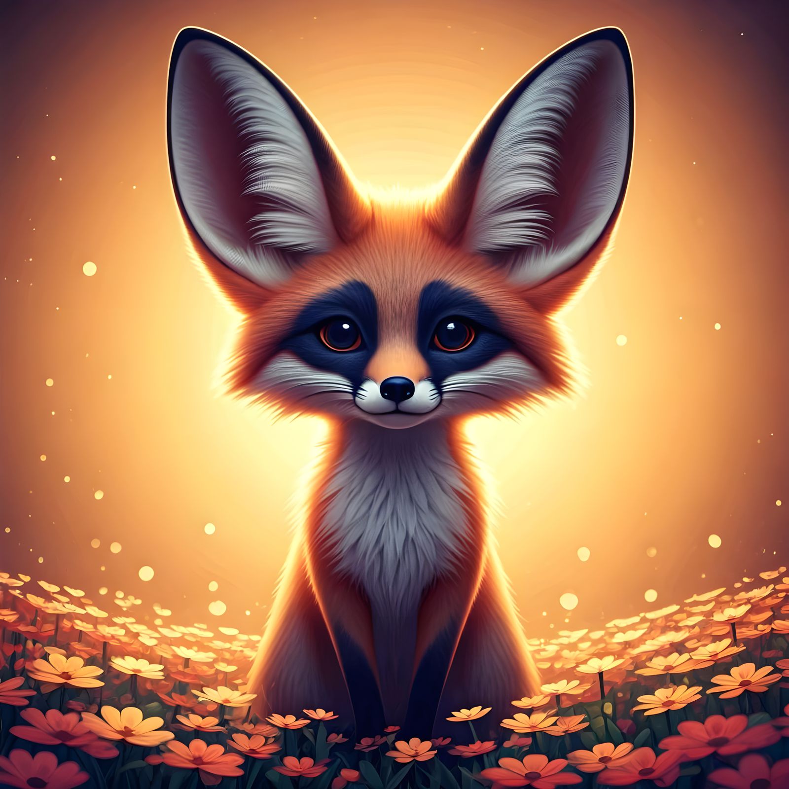 Pixar-Style Bat-Eared Fox in Dreamy Watercolor Forest