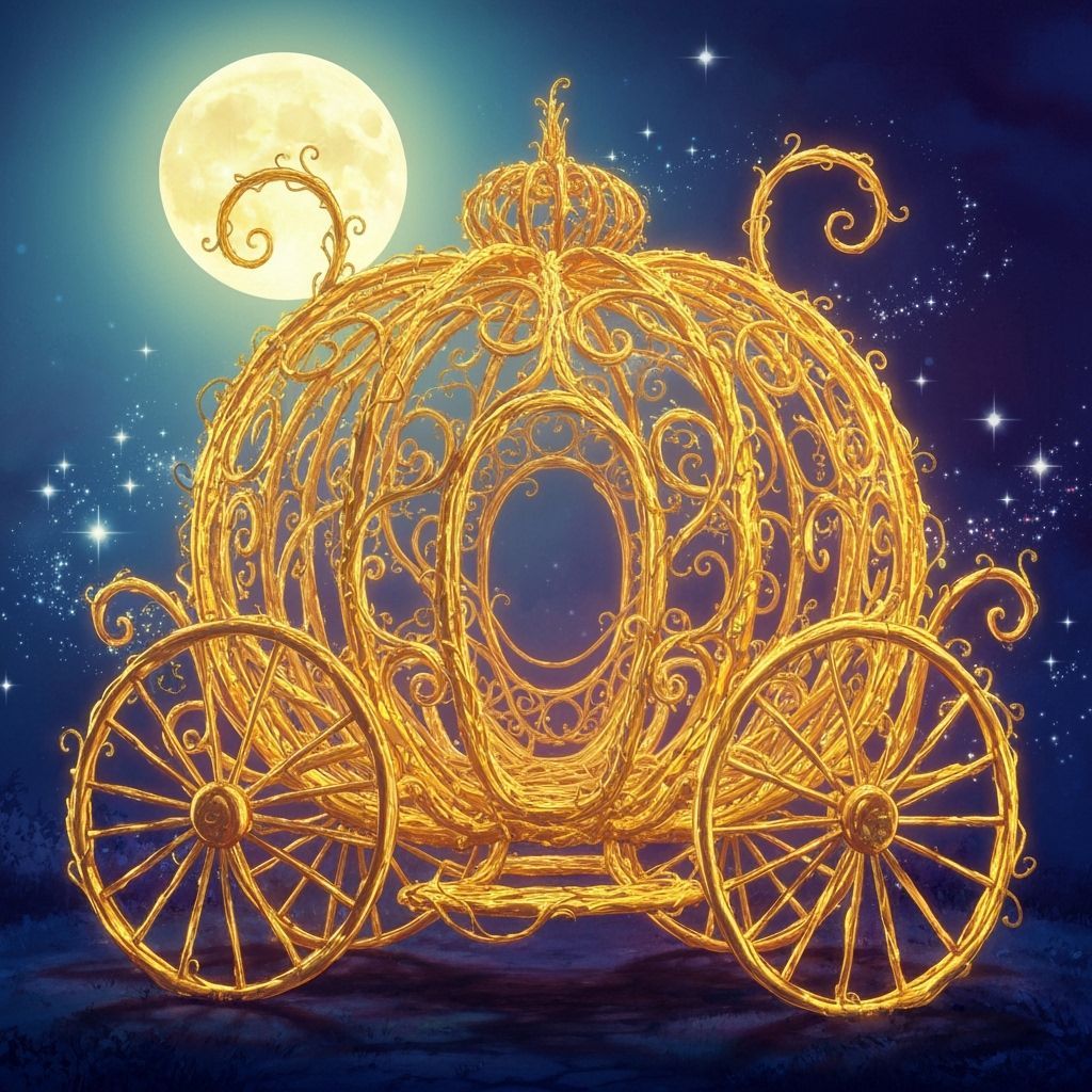 Golden Pumpkin Carriage Under Full Moon in Disney Style