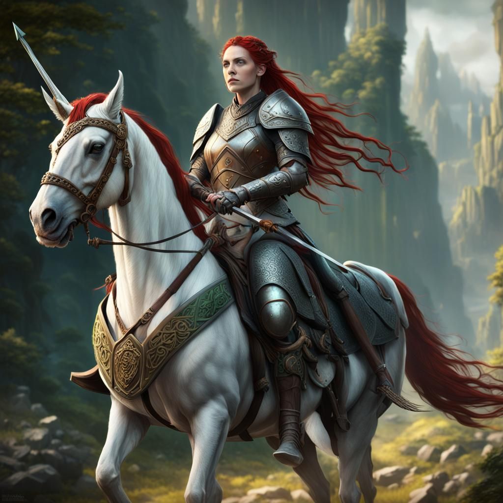 Paladin on War Unicorn: Celtic-Inspired Fantasy Art