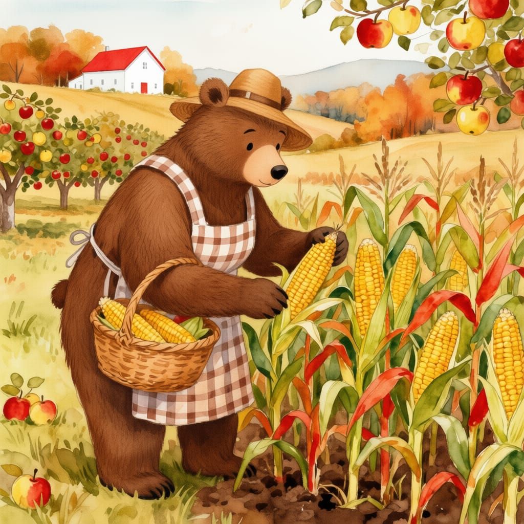 The Mother Bear harvesting corn.
