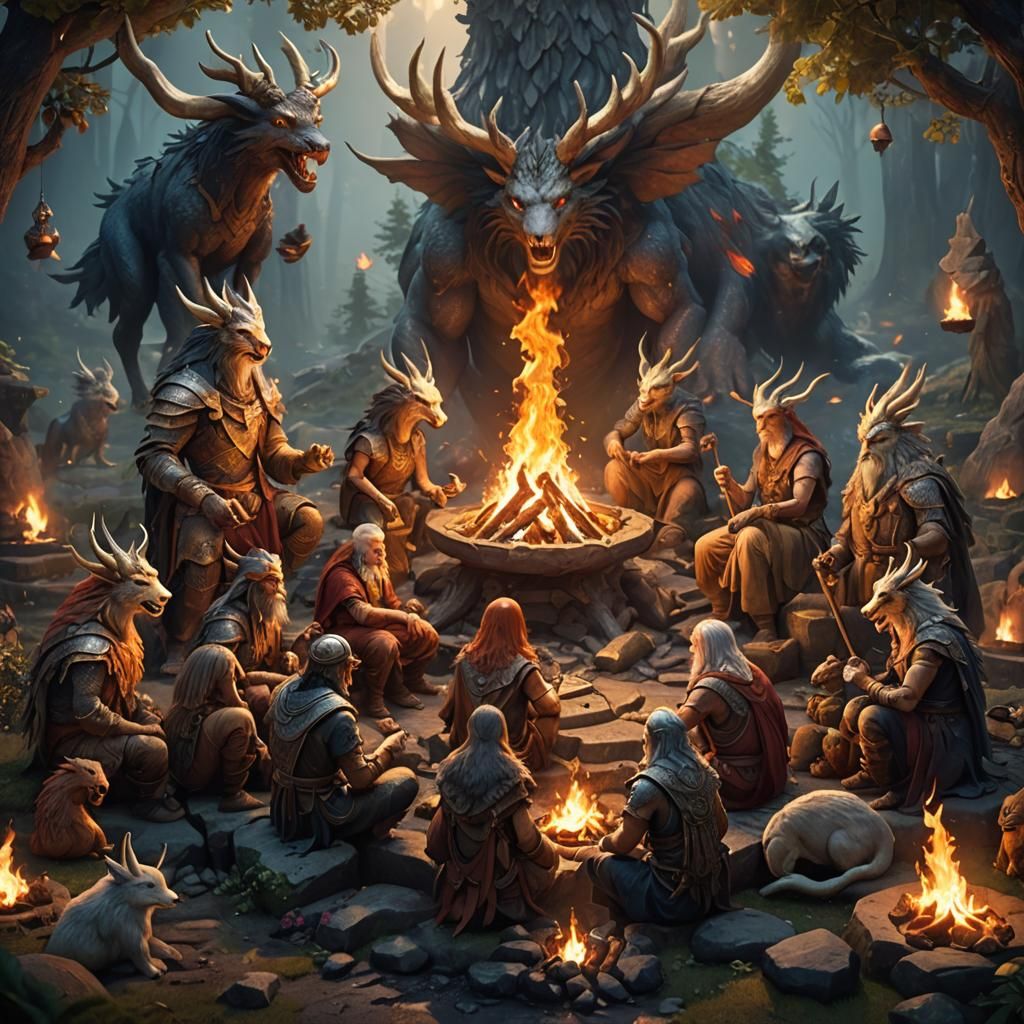 Mythical Creatures Gathering: A Fantasy Concept Art