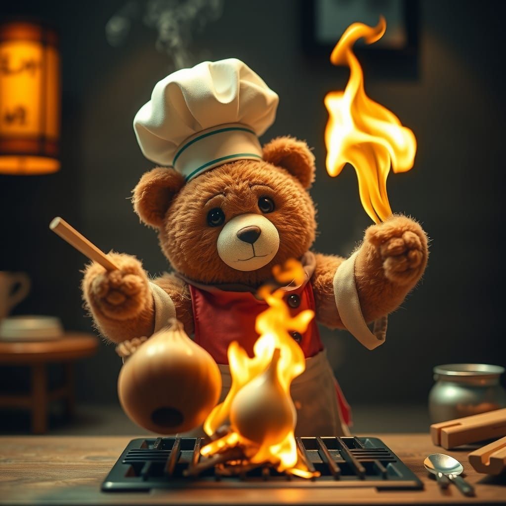Hibachi Chef Teddy Bear's Fiery Performance