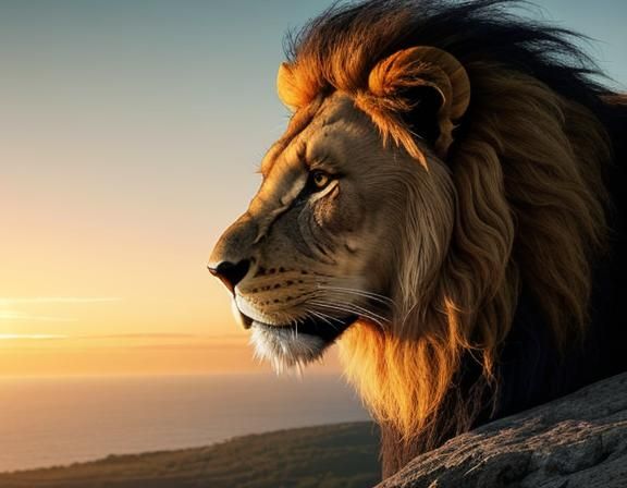 Lion Silhouette at Sunset: Hyperrealistic Splash Art